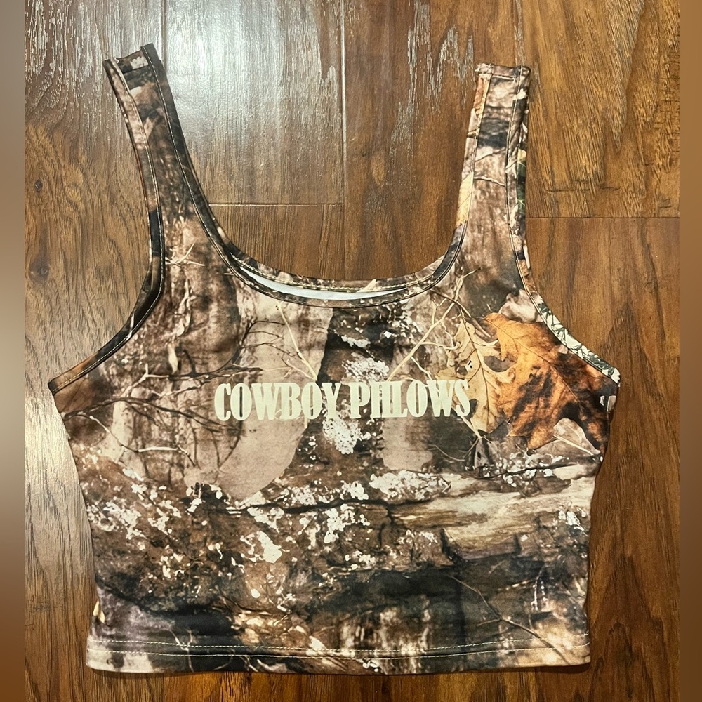 Camouflage Tank Top/ “Cowboy Pillows” size Small